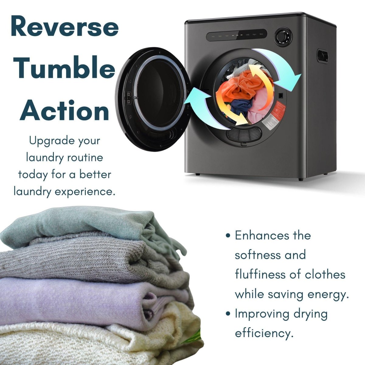 Dessiz 11lb Portable clothes dryer, compact size 1.6cu.ft, Smart Digital Control -Grey - Dessiz