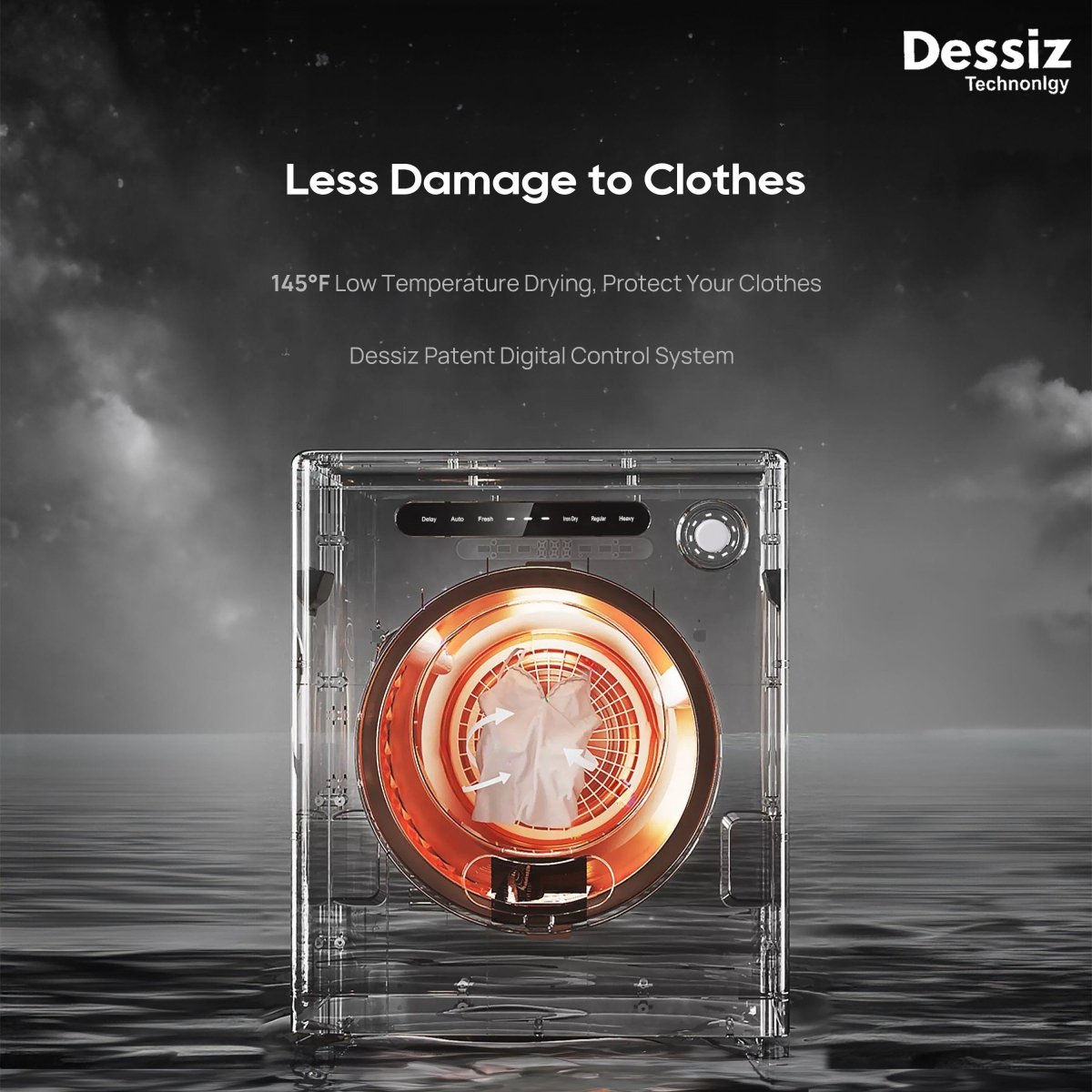 Dessiz 11lb Portable clothes dryer, compact size 1.6cu.ft, Smart Digital Control -White - Dessiz